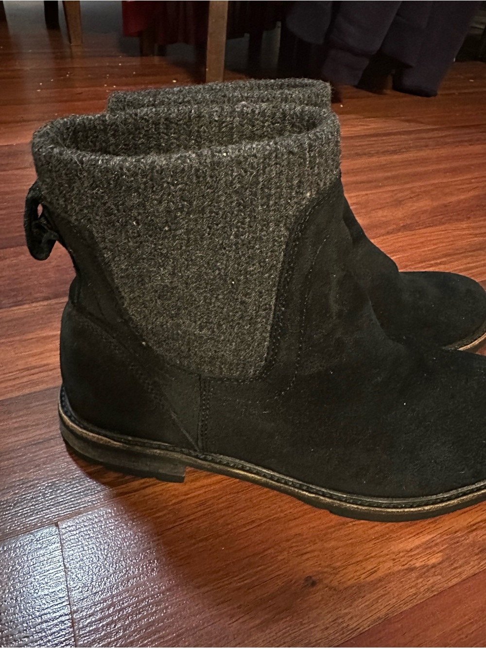 L.L. Bean Black Suede Ankle Booties with Knit Cuff